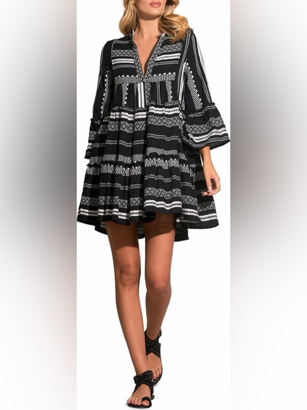 Elan Black and White Tiered Boho Dress